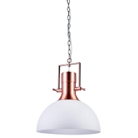 PENDENTE METAL COBRE E VIDRO BRANCO (NEW LINE IMPORTS)